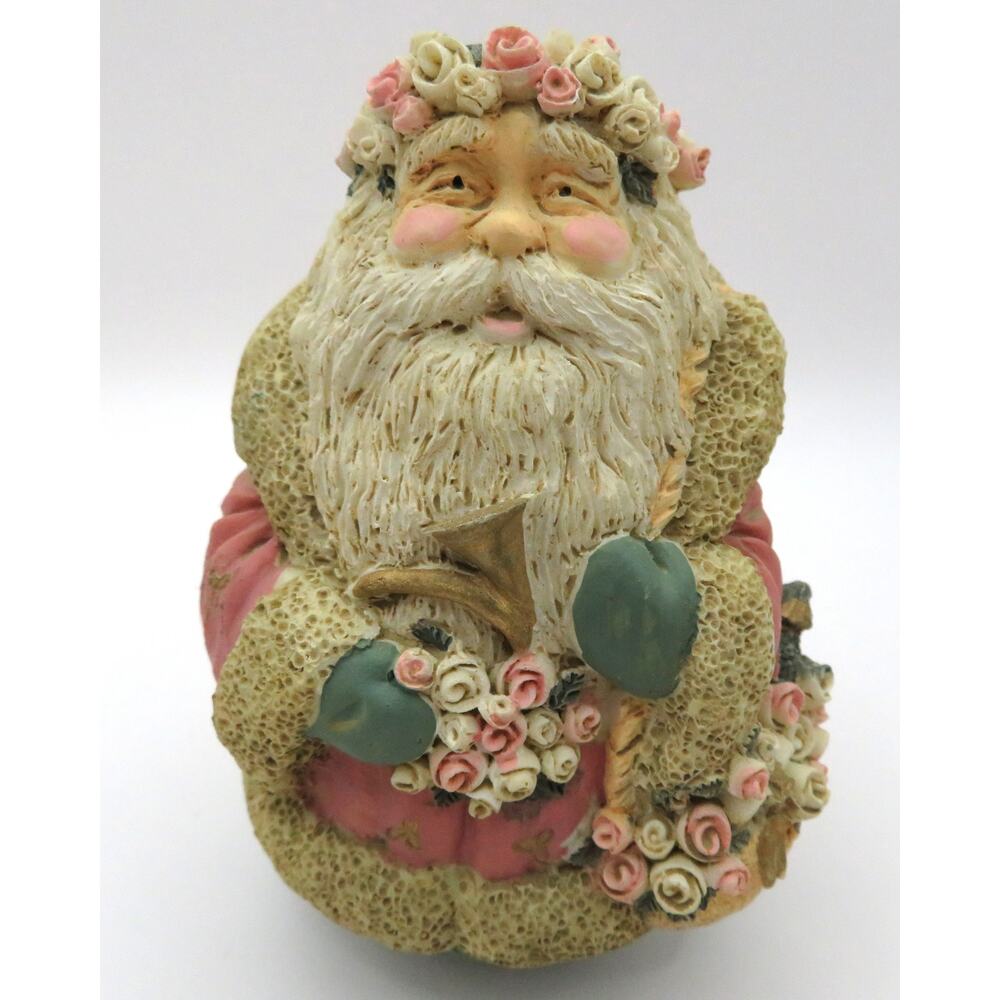 Midwest Cannon Falls Santa Figurine Pink Floral Santa with Roses Christmas Decor